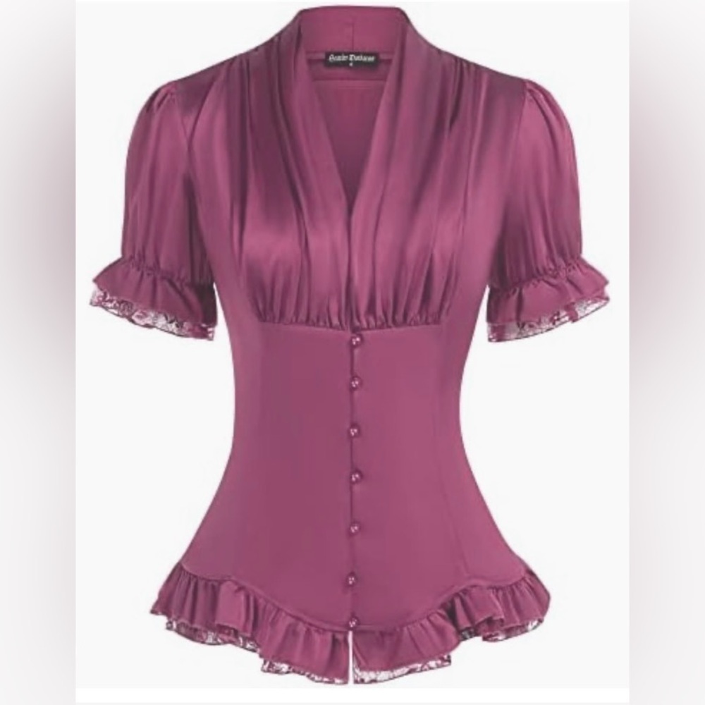 SCARLET DARKNESS Renaissance Goth Short Puff Sleeve Sweetheart Collar Corset Top